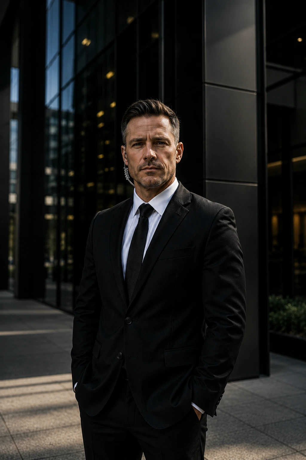 Security professional near a commercial property