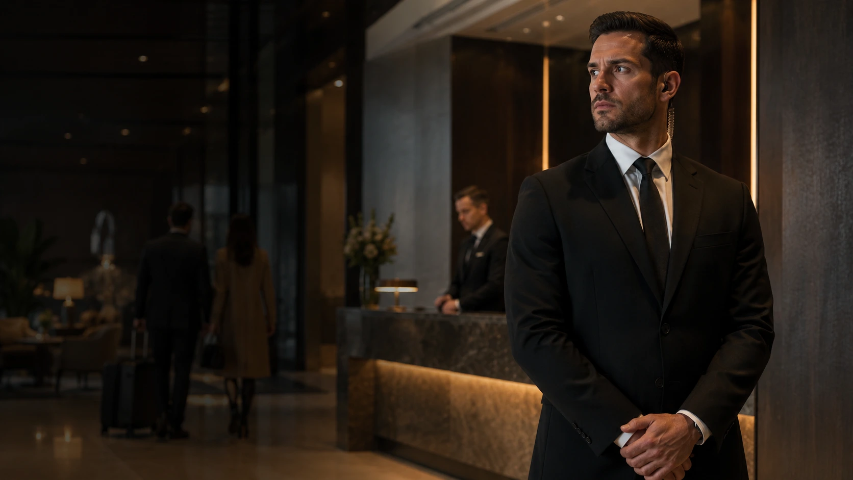 Security officer in a hospitality lobby